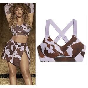Adidas Ivy Park Sz S Rodeo Purple Glow Cow Print Cutout Bra Wide Strap Crossback